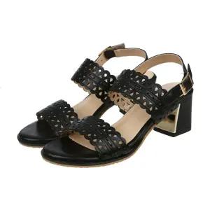 펀칭 더블 스트랩 샌들 힐 LAASO404_BK