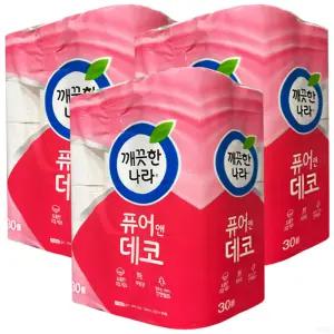 깨끗한나라 퓨어 앤 데코 3겹 화장지 30m 30롤 3팩 (90롤)