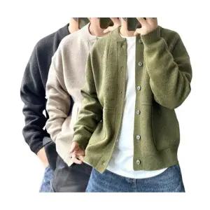 남자 라운드 긴팔 단추 니트 가디건 봄 가을 겨울 I4NT017