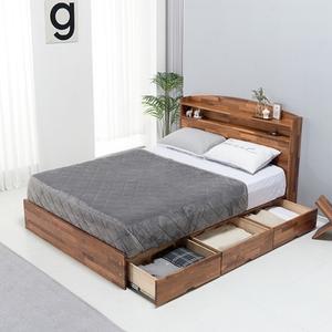 바이탈버브 바하 멀바원목 수납형 LED 조명 침대프레임 Q