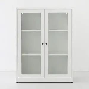 [마켓비]MKB 빈티지캐비넷 세로중 2문 수납장 유리형 화이트 9762.6340