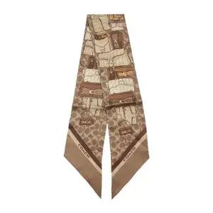 스택드 태비 백 프린트 스키니 실크 스카프 CAS77 TAN