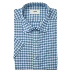 [갤러리아] (반소매일반핏)25신상 린넨혼방 멜란 체크셔츠 RPUSG1-233-BU1