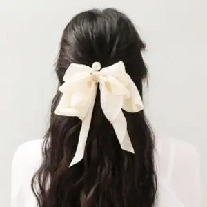 헤어핀 나비 진주 오토매틱 리본 핀 아이보리 리본핀 왕리본핀