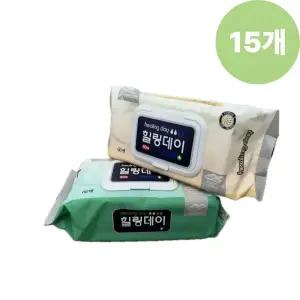 힐링데이 빅사이즈 엠보싱 물티슈 캡형 60매 15팩 1BOX 대용량 병원 및 요양시설 환자용 청소용