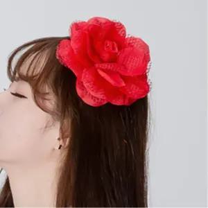 빅사이즈 빨간색 장미꽃 코사지 머리핀2P 학교 여학생 노래자랑