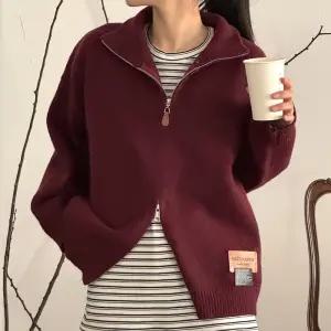 투웨이 집업 니트 가디건 하이넥 긴팔 루즈핏 여성 빅사이즈