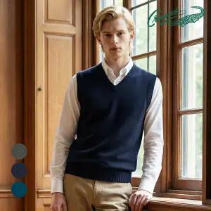 [크로커다일] 시그니처 피케 조직 브이넥 베스트 CDAAATP9793