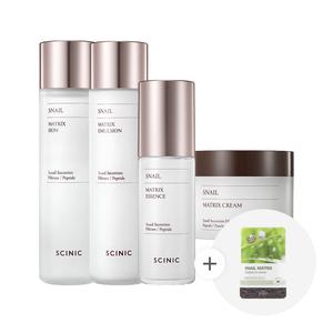 싸이닉 고탄력 보습케어 스네일 4종세트 스킨 150ml + 로션 150ml + 크림 120ml + 에센스50ml_스네일 마스크팩 3개 증정