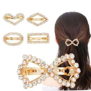 여성 빤짝 예쁜 큐빅 진주 반묶음 머리 데일리 헤어핀
