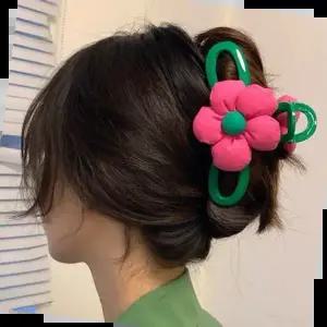 올림 긴 머리 반묶음 왕 헤어 삔 대형 큰 꽃 집게 핀