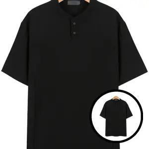 블랙 스판 헨리넥 라인 포인트 티셔츠CMT006 TLj05061