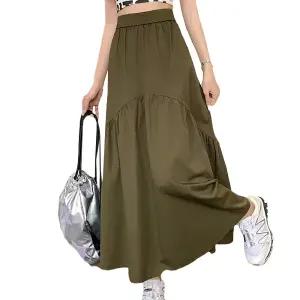 여성용 라운드 허리밴딩 스커트 롱스커트 밴롱 데이트룩 치마 플레어 에이라인 밴당