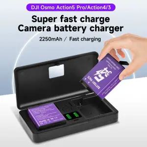 오즈모 액션 5 프로 6 4 카메라 배터리 2250mAh 배터리+LCD 충전기 오즈모360 4/3 액세서리용