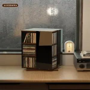 CD진열장 CD수납장 회전 선반 스탠드 DVD CD장식장 CD랙 D-04 블랙-홍차 3단