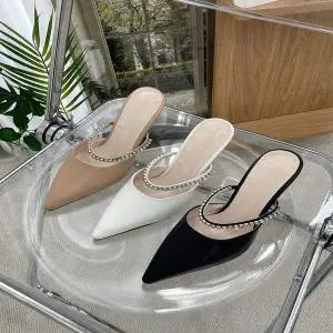 여성 RO781202 3컬러 스틸레토힐 뾰족코 큐빅 스트랩 힐슬리퍼