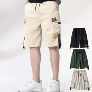 남성 BZ271896 여름 스트릿 캐주얼 무드 와이드 스트랩장식 포켓 스트링 하프팬츠