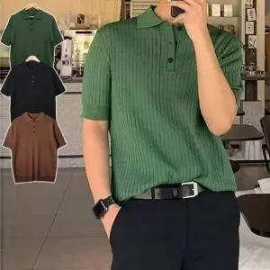 남성 PQ470533 데일리룩 데이트룩 유단추 카라 니트 티셔츠