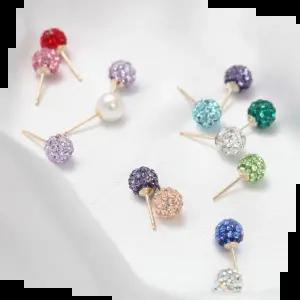 깔끔한귀걸이 골드필드 탄생석 컬러 큐빅 볼 일자침 귀걸이 14K