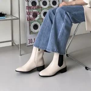 소가죽 554YWX77 빅사이즈 모던 배색 여성 앵클부츠 5FWY