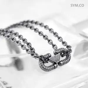 알마니 EGS3291 독수리 엠블럼 큐빅 장식 ID 바 건메탈 남자 스틸 팔찌 d