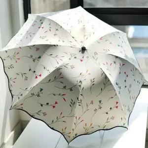 3단 접이식 양산 초경량 고급 휴대용 uv 차단 양산 여름 여성 선물용 손잡이 자외선 접는 방수 우산 원단