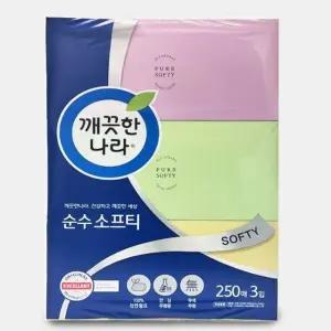 깨끗한나라 무향무색 순수소프티 미용갑티슈 250매3개
