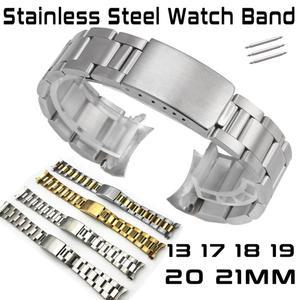 곡선형 스테인리스 스틸 시계줄 팔찌 13mm 17mm 18mm 19mm 20mm 시계 버클 메탈 폴딩 손목밴드 밴드 21mm