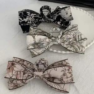 여성 574JFV66 3컬러 플라워패턴 양방향 리본 올림머리 집게핀