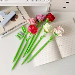 꽃다발 조화 볼펜 플라워 장미꽃 로즈 중성펜 젤리펜 6색