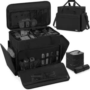 4개의 탈착식 파우치가 있는 FREEAMG 초대형 메이크업 케이스 전문가용 트레인 헤어스타일리스트용 여행용