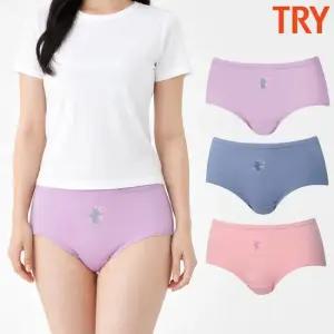 트라이 여성면팬티 은나노팬티 삼각 맥시 베이직 꽃무늬 3매입 세트