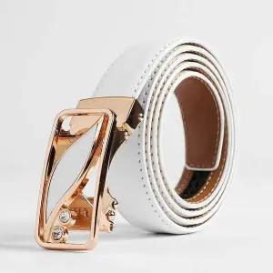 [셀러에이드]여성 소가죽 자동벨트 골드화이트 얇은 여자 선물용