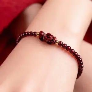 보석가넷 경면주사 원석 팔찌 행운 부적 소원성취 재물운 액막이 삼재 아기비휴 비휴 염주팔찌 선물용