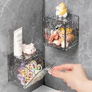 (색상 투명)무타공 욕실 수납함 다용도 벽걸이 수납함 보관함 정리함 화장실 플랩