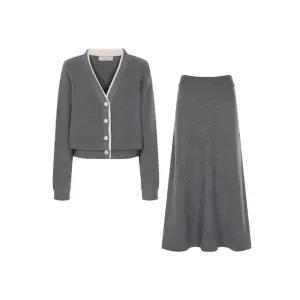 투웨이 가디건 플레어 니트 스커트 세트 YJ9ST004