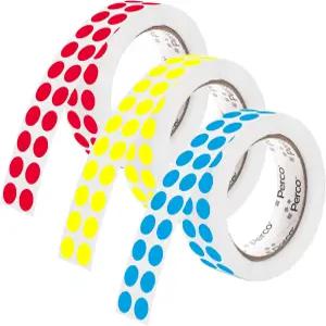 퍼코 1/2 천공 원형 점 스티커 라벨 - 롤 3개 9 000개(빨간색 1개 노란색 파란색 1개) 캘린더 컬러 코딩