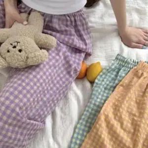 체크 패턴 주니어 잠옷 바지 수면 홈웨어 여성 사계절용