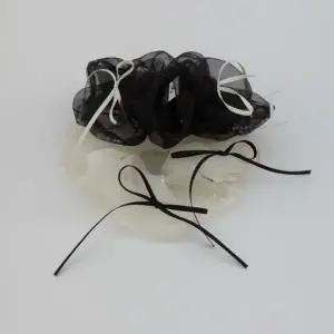 |KMA8595|여성 발레코어 리본 진주 쉬폰 헤어밴드 스크런치 머리끈