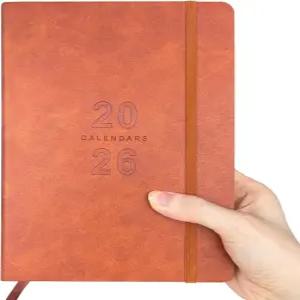 데일리 플래너 2026 캘린더 의제 저널 노트 8.5 x5.8 2026년 1월부터 12월까지 인조 가죽 커버(브라운