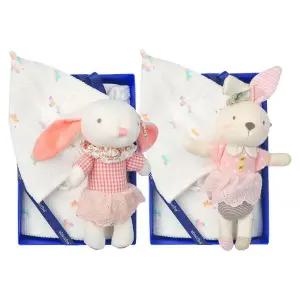 갤러리아 (쌍둥이출산,백일)베이트반소바디슈트두벌+토끼딸랑이두개세트(A