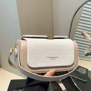 CMB41F8여성 하객 스타일 패브릭 가죽 혼합 손잡이 미니 크로스백