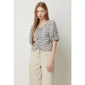 [시슬리](신세계 사우스시티)미르 체크 셔링 블라우스_SAWS05541