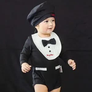 [베이비블리]D26403 턱시도 바디수트 + 턱받이 빕 세트