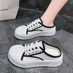 여성 2컬러 심플 캔버스뮬 슬리퍼 뮬스니커즈 단화 WFCF02F