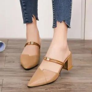 빅사이즈 스트랩 포인트 여자 통굽 펌프스 힐 구두 WFCCB1B