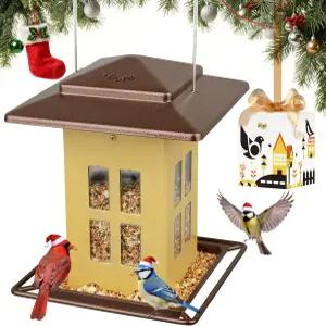 야외 행잉용 iBorn 새 모이통 카디널용 금속 양면 행거 야생 모든 구조물 2.6LB 시드 음소거 노란색 8개