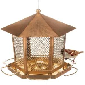 야외용 새 모이통 외부에 매달린 레트로 메탈 야생 조류 치카디 골드핀치 카디널스 핀치와 참새(브론즈)