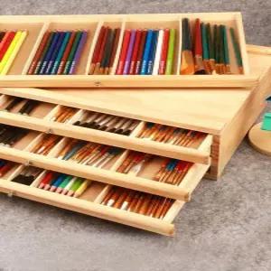 미술도구정리함 색연필 수납장 세공 소나무 2단 케이스 보관함 물감 그림 서랍