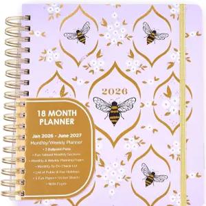 보텀 18개월 하드 커버 플래너/캘린더 10인치 x 2026년 1월 - 2027년 6월 펜 스티커 메모 튼튼한 커버가